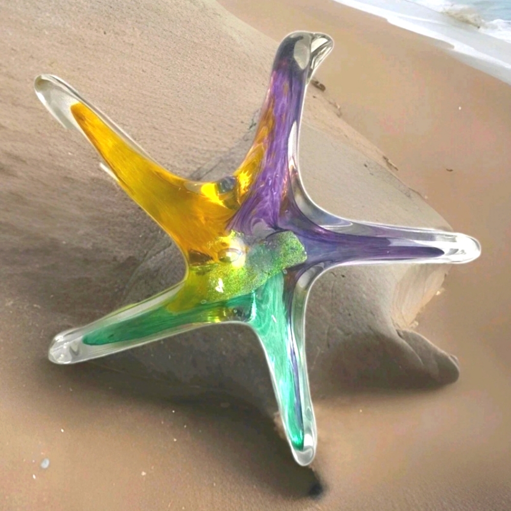 VTG Star Fish Sun Catcher Luke Adams Signed 6” Art Glass Ornament/Paperweight